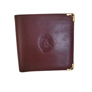 Cartier Paris Must de Cartier Burgundy Leather Bifold Wallet Gold Corners L24